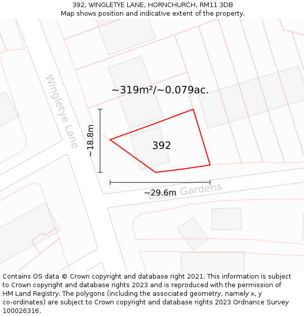 392, WINGLETYE LANE, HORNCHURCH, RM11 3DB: Plot and title map