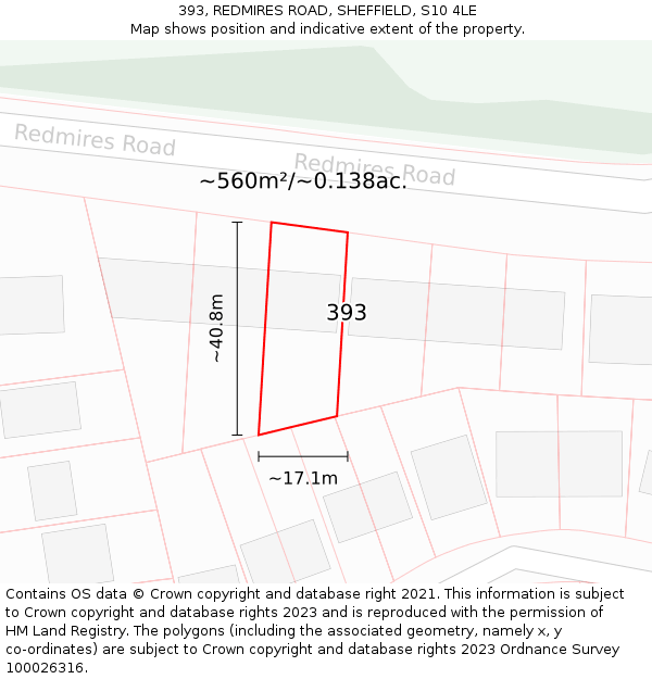 393, REDMIRES ROAD, SHEFFIELD, S10 4LE: Plot and title map