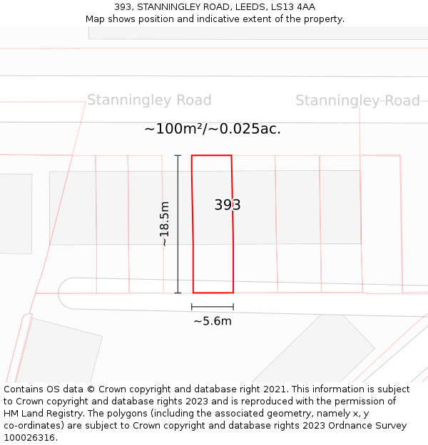393, STANNINGLEY ROAD, LEEDS, LS13 4AA: Plot and title map