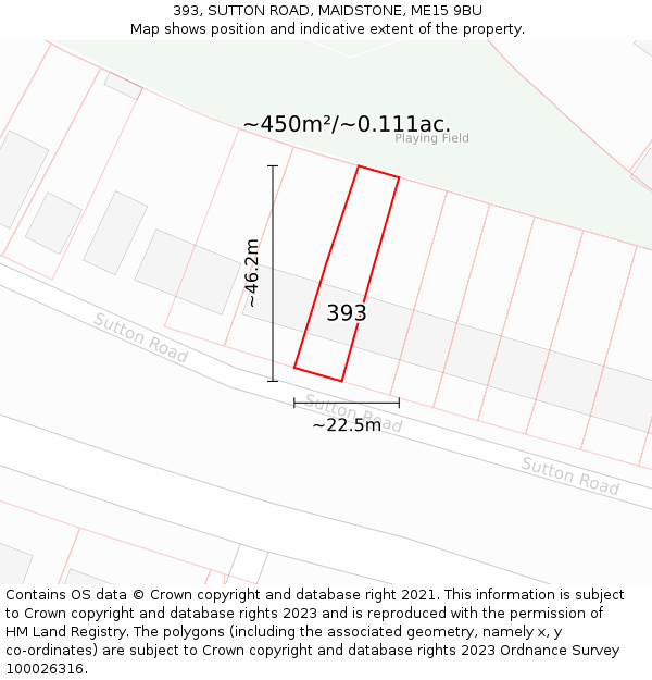 393, SUTTON ROAD, MAIDSTONE, ME15 9BU: Plot and title map