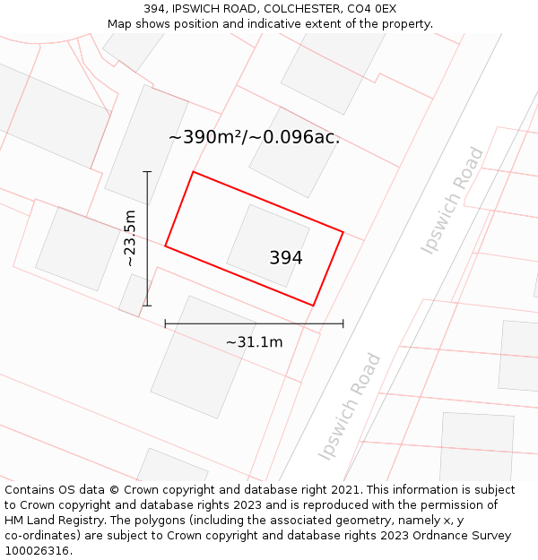 394, IPSWICH ROAD, COLCHESTER, CO4 0EX: Plot and title map