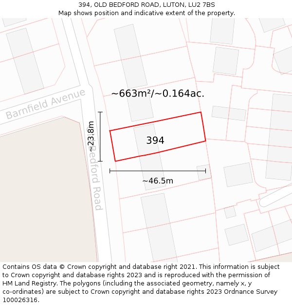 394, OLD BEDFORD ROAD, LUTON, LU2 7BS: Plot and title map