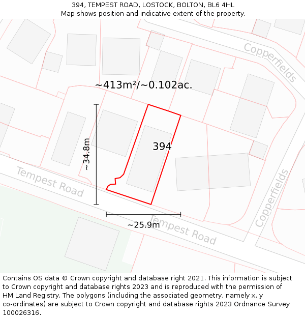 394, TEMPEST ROAD, LOSTOCK, BOLTON, BL6 4HL: Plot and title map