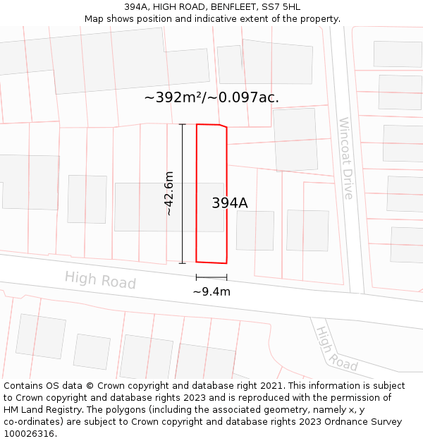 394A, HIGH ROAD, BENFLEET, SS7 5HL: Plot and title map