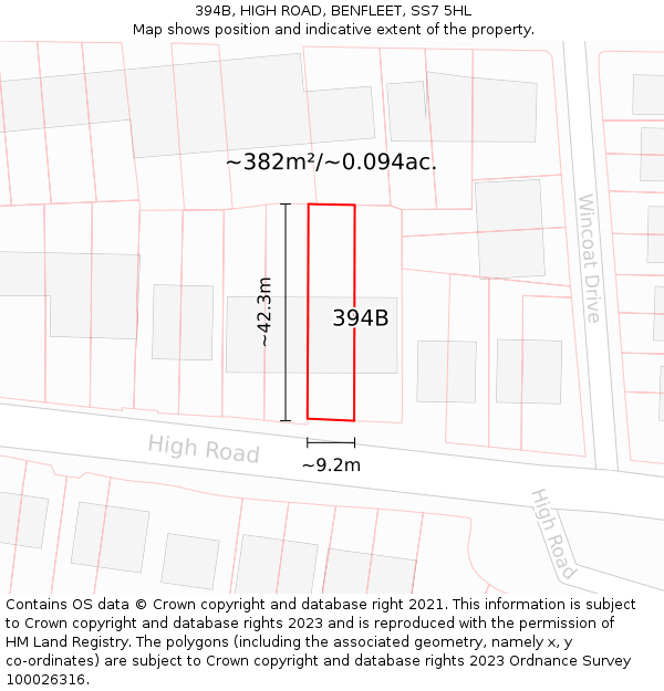 394B, HIGH ROAD, BENFLEET, SS7 5HL: Plot and title map