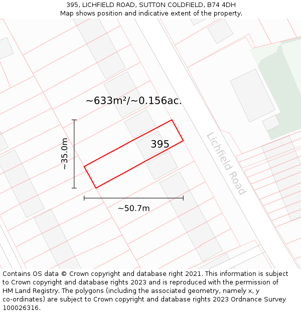 395, LICHFIELD ROAD, SUTTON COLDFIELD, B74 4DH: Plot and title map