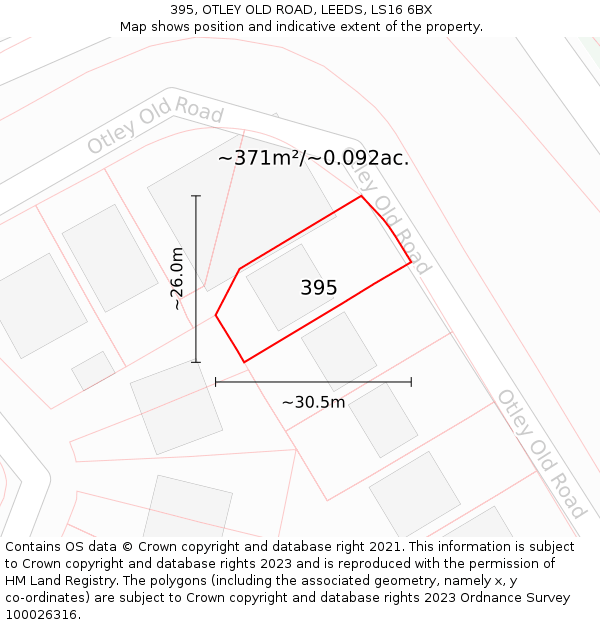 395, OTLEY OLD ROAD, LEEDS, LS16 6BX: Plot and title map