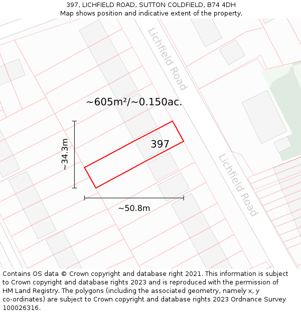 397, LICHFIELD ROAD, SUTTON COLDFIELD, B74 4DH: Plot and title map