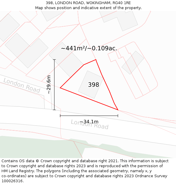 398, LONDON ROAD, WOKINGHAM, RG40 1RE: Plot and title map