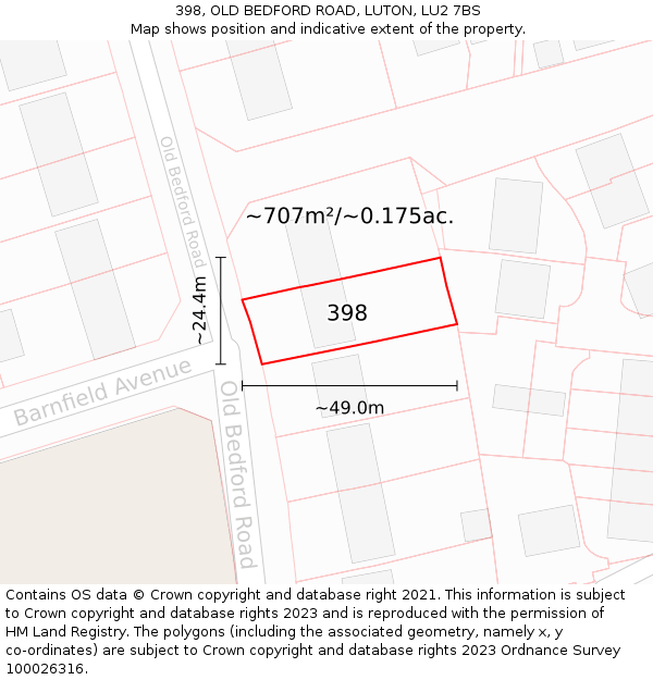 398, OLD BEDFORD ROAD, LUTON, LU2 7BS: Plot and title map