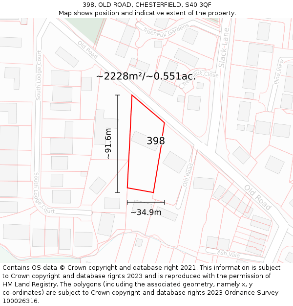 398, OLD ROAD, CHESTERFIELD, S40 3QF: Plot and title map