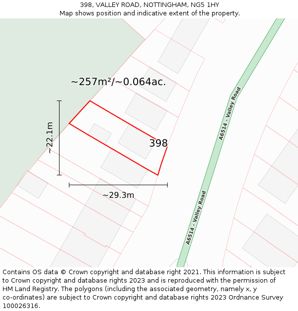 398, VALLEY ROAD, NOTTINGHAM, NG5 1HY: Plot and title map