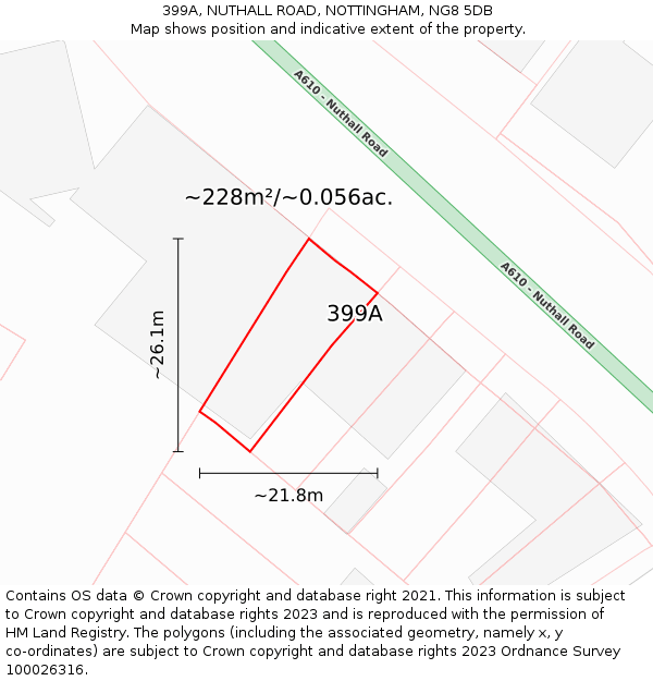 399A, NUTHALL ROAD, NOTTINGHAM, NG8 5DB: Plot and title map