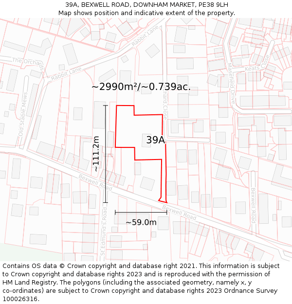 39A, BEXWELL ROAD, DOWNHAM MARKET, PE38 9LH: Plot and title map