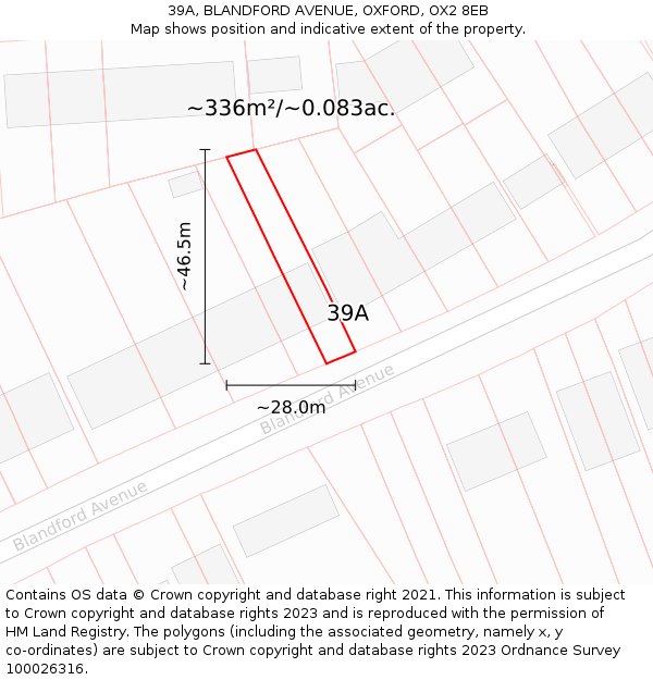 39A, BLANDFORD AVENUE, OXFORD, OX2 8EB: Plot and title map