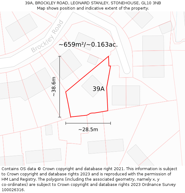 39A, BROCKLEY ROAD, LEONARD STANLEY, STONEHOUSE, GL10 3NB: Plot and title map