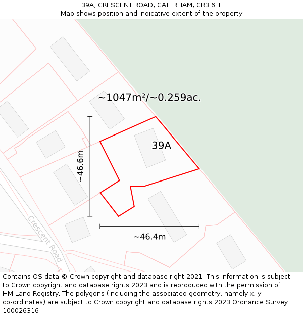 39A, CRESCENT ROAD, CATERHAM, CR3 6LE: Plot and title map