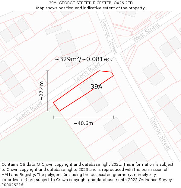 39A, GEORGE STREET, BICESTER, OX26 2EB: Plot and title map