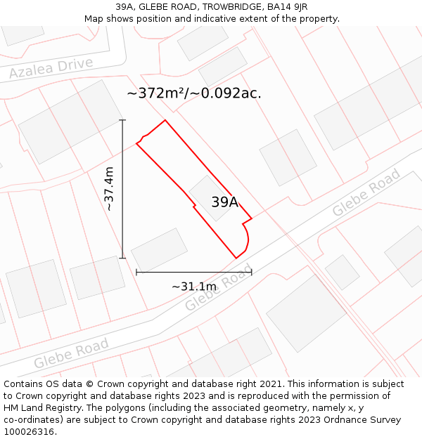 39A, GLEBE ROAD, TROWBRIDGE, BA14 9JR: Plot and title map