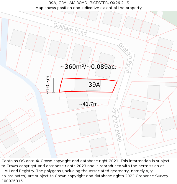 39A, GRAHAM ROAD, BICESTER, OX26 2HS: Plot and title map