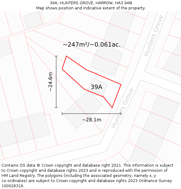 39A, HUNTERS GROVE, HARROW, HA3 9AB: Plot and title map