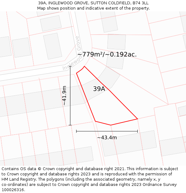 39A, INGLEWOOD GROVE, SUTTON COLDFIELD, B74 3LL: Plot and title map