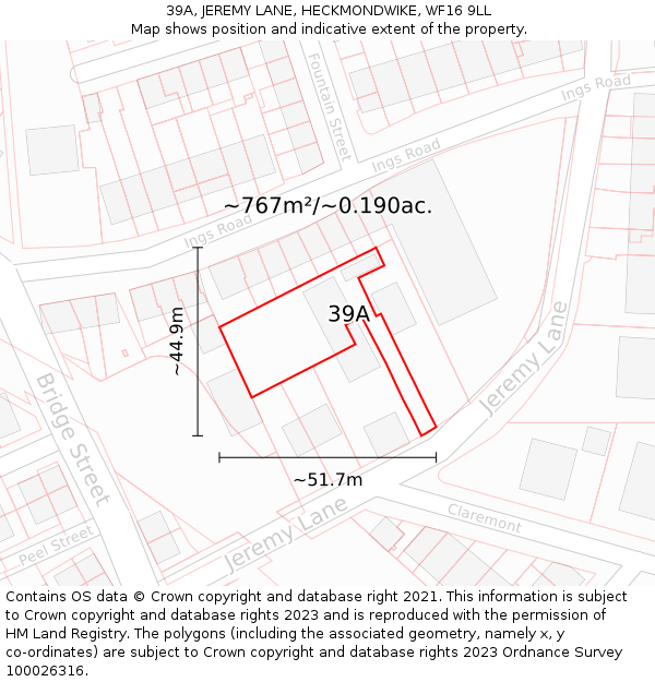 39A, JEREMY LANE, HECKMONDWIKE, WF16 9LL: Plot and title map