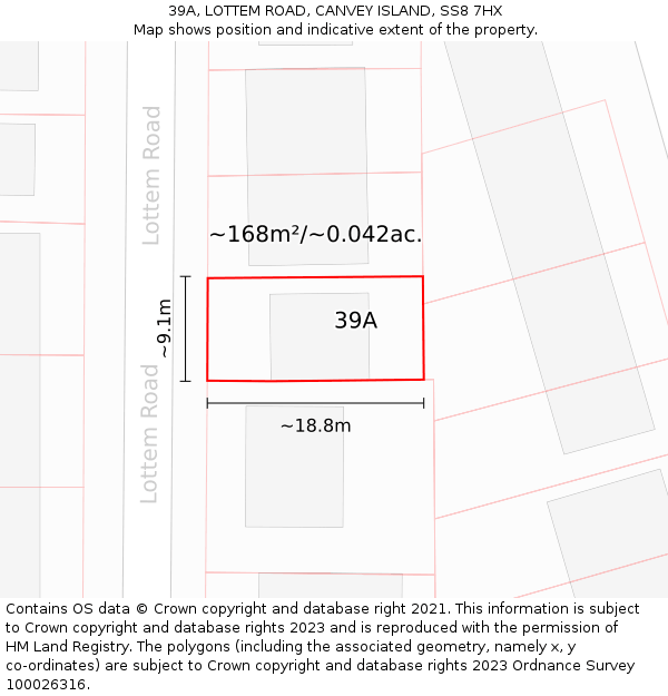 39A, LOTTEM ROAD, CANVEY ISLAND, SS8 7HX: Plot and title map