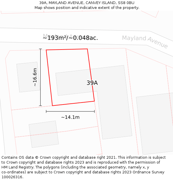 39A, MAYLAND AVENUE, CANVEY ISLAND, SS8 0BU: Plot and title map