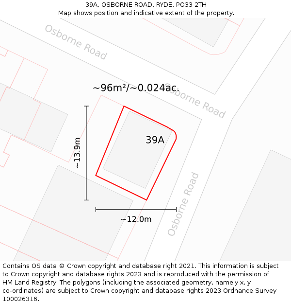 39A, OSBORNE ROAD, RYDE, PO33 2TH: Plot and title map