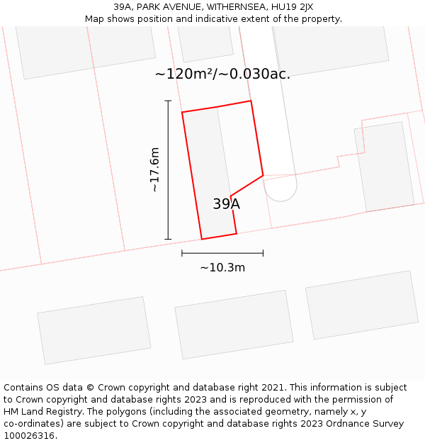 39A, PARK AVENUE, WITHERNSEA, HU19 2JX: Plot and title map