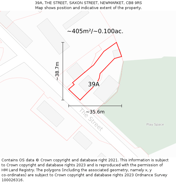 39A, THE STREET, SAXON STREET, NEWMARKET, CB8 9RS: Plot and title map