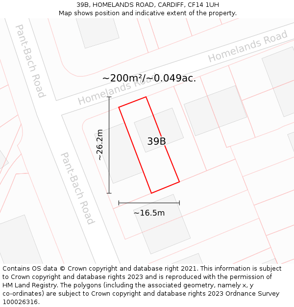 39B, HOMELANDS ROAD, CARDIFF, CF14 1UH: Plot and title map