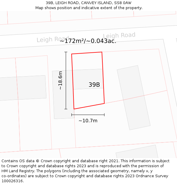 39B, LEIGH ROAD, CANVEY ISLAND, SS8 0AW: Plot and title map