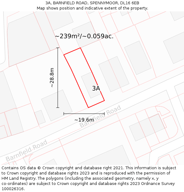 3A, BARNFIELD ROAD, SPENNYMOOR, DL16 6EB: Plot and title map