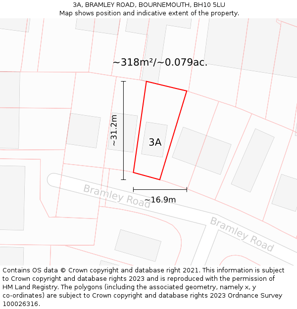 3A, BRAMLEY ROAD, BOURNEMOUTH, BH10 5LU: Plot and title map