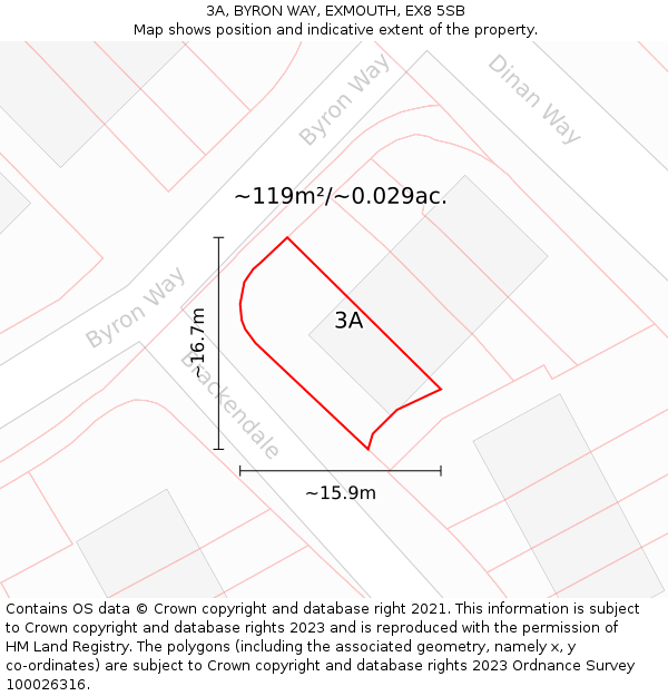 3A, BYRON WAY, EXMOUTH, EX8 5SB: Plot and title map