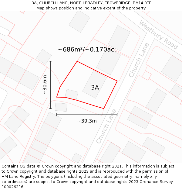 3A, CHURCH LANE, NORTH BRADLEY, TROWBRIDGE, BA14 0TF: Plot and title map