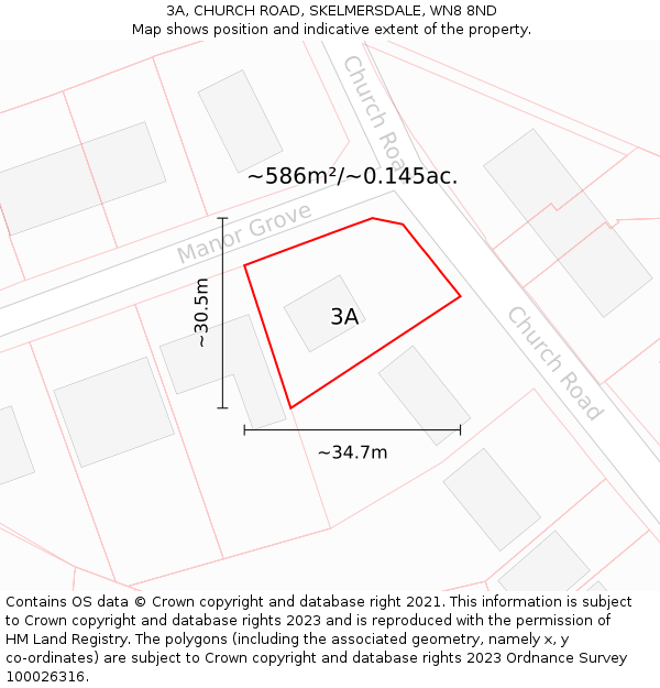 3A, CHURCH ROAD, SKELMERSDALE, WN8 8ND: Plot and title map