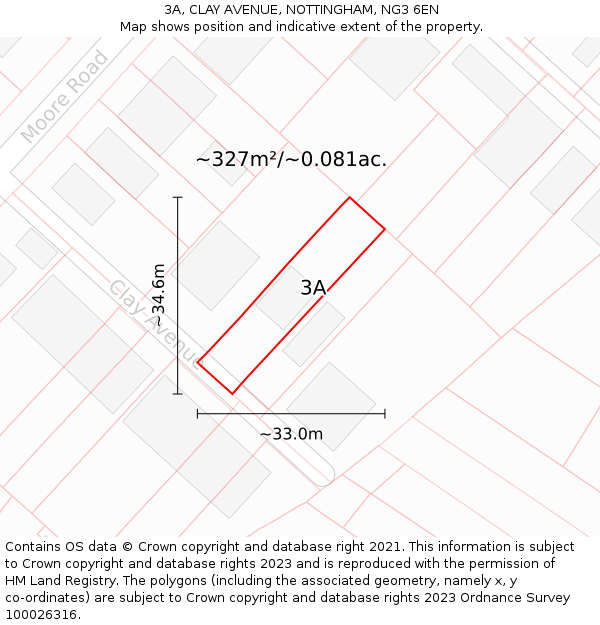 3A, CLAY AVENUE, NOTTINGHAM, NG3 6EN: Plot and title map