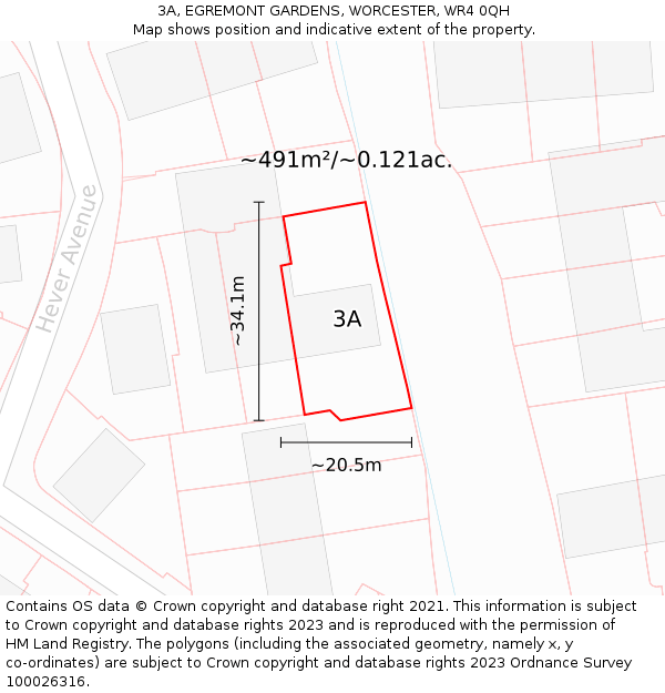 3A, EGREMONT GARDENS, WORCESTER, WR4 0QH: Plot and title map