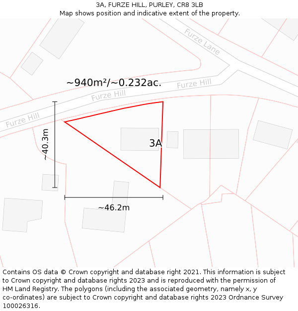 3A, FURZE HILL, PURLEY, CR8 3LB: Plot and title map
