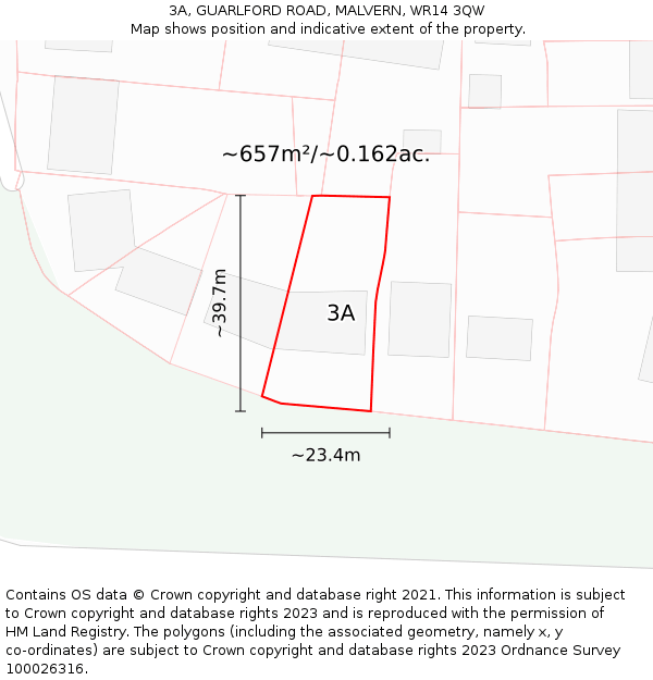 3A, GUARLFORD ROAD, MALVERN, WR14 3QW: Plot and title map