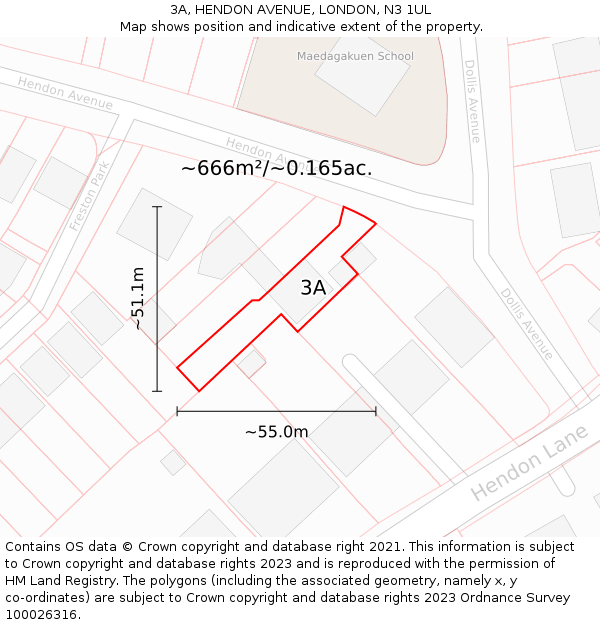 3A, HENDON AVENUE, LONDON, N3 1UL: Plot and title map