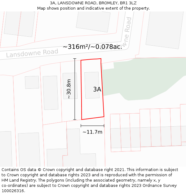 3A, LANSDOWNE ROAD, BROMLEY, BR1 3LZ: Plot and title map