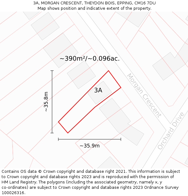 3A, MORGAN CRESCENT, THEYDON BOIS, EPPING, CM16 7DU: Plot and title map