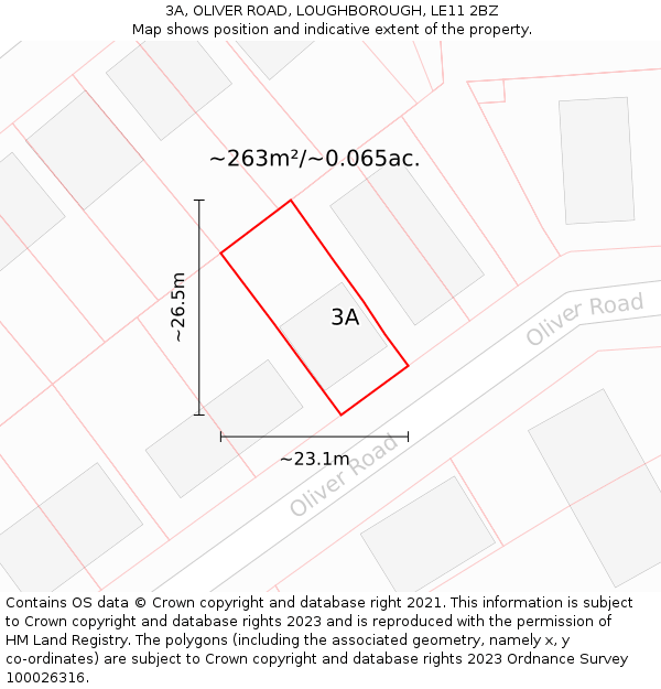 3A, OLIVER ROAD, LOUGHBOROUGH, LE11 2BZ: Plot and title map