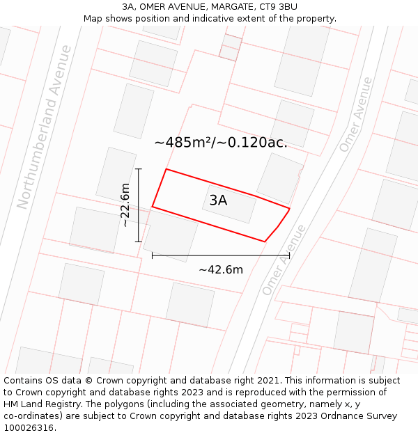 3A, OMER AVENUE, MARGATE, CT9 3BU: Plot and title map