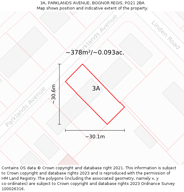 3A, PARKLANDS AVENUE, BOGNOR REGIS, PO21 2BA: Plot and title map