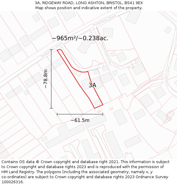 3A, RIDGEWAY ROAD, LONG ASHTON, BRISTOL, BS41 9EX: Plot and title map